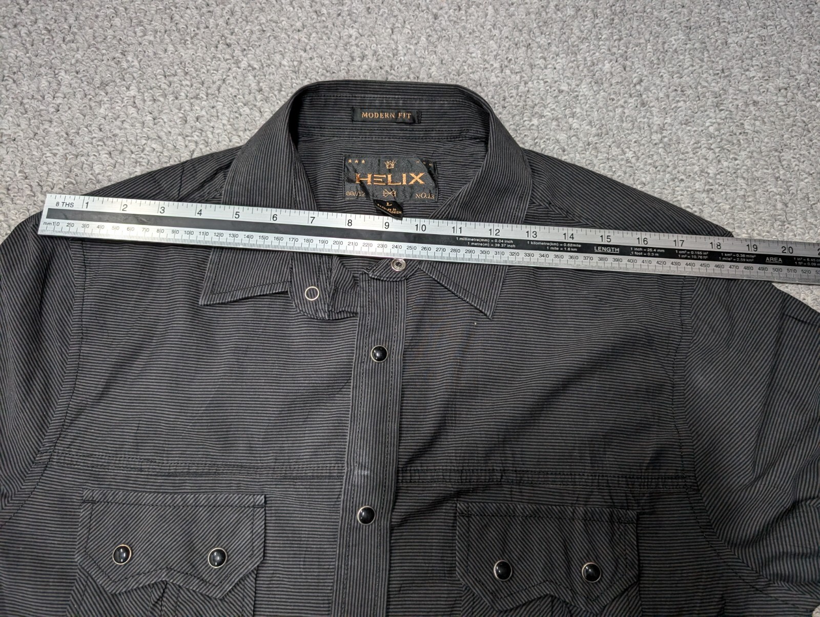 Helix Modern Slim Fit Men’s Grey Striped Casual Snap Button Shirt L