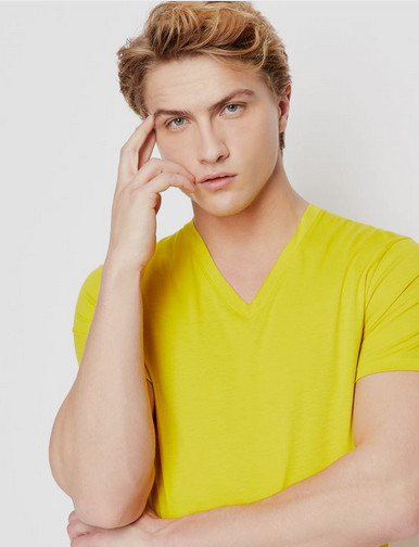 Armani Exchange Men’s Short Sleeve Pima Crew Neck T-Shirt,Bright Yellow,M]