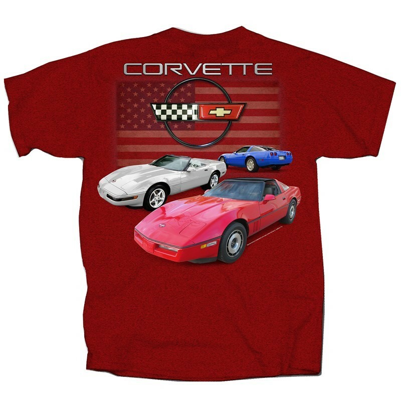Corvette C4 Red White & Blue Flag Tee AMERICAN MUSCLE CARS T’shirt