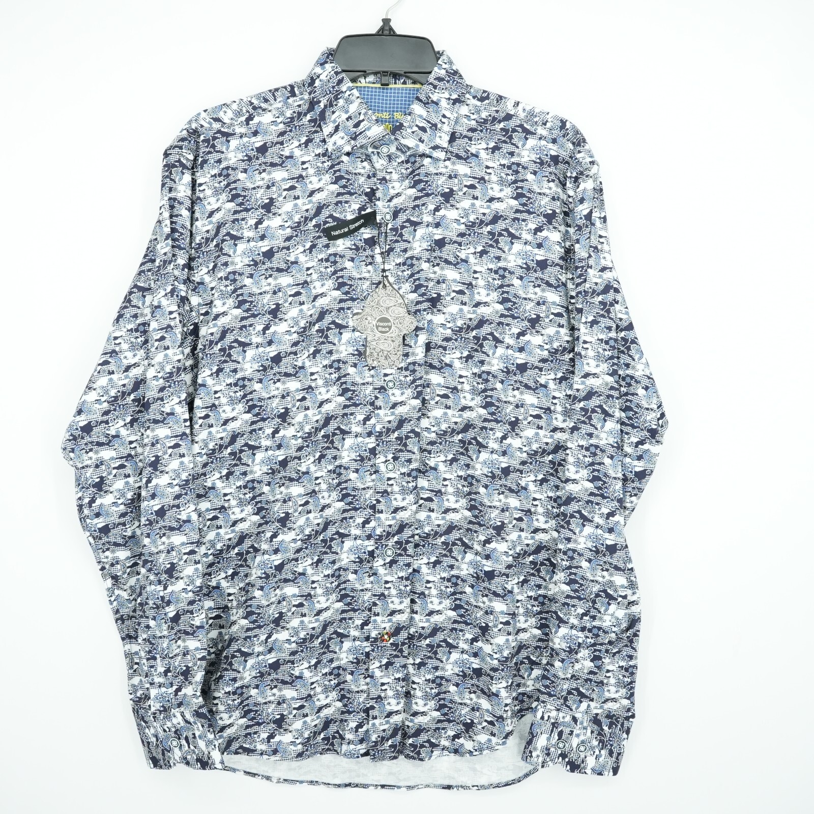 Visconti Black Men’s Long Sleeve Shirt M Blue White Gray Print NWT $125