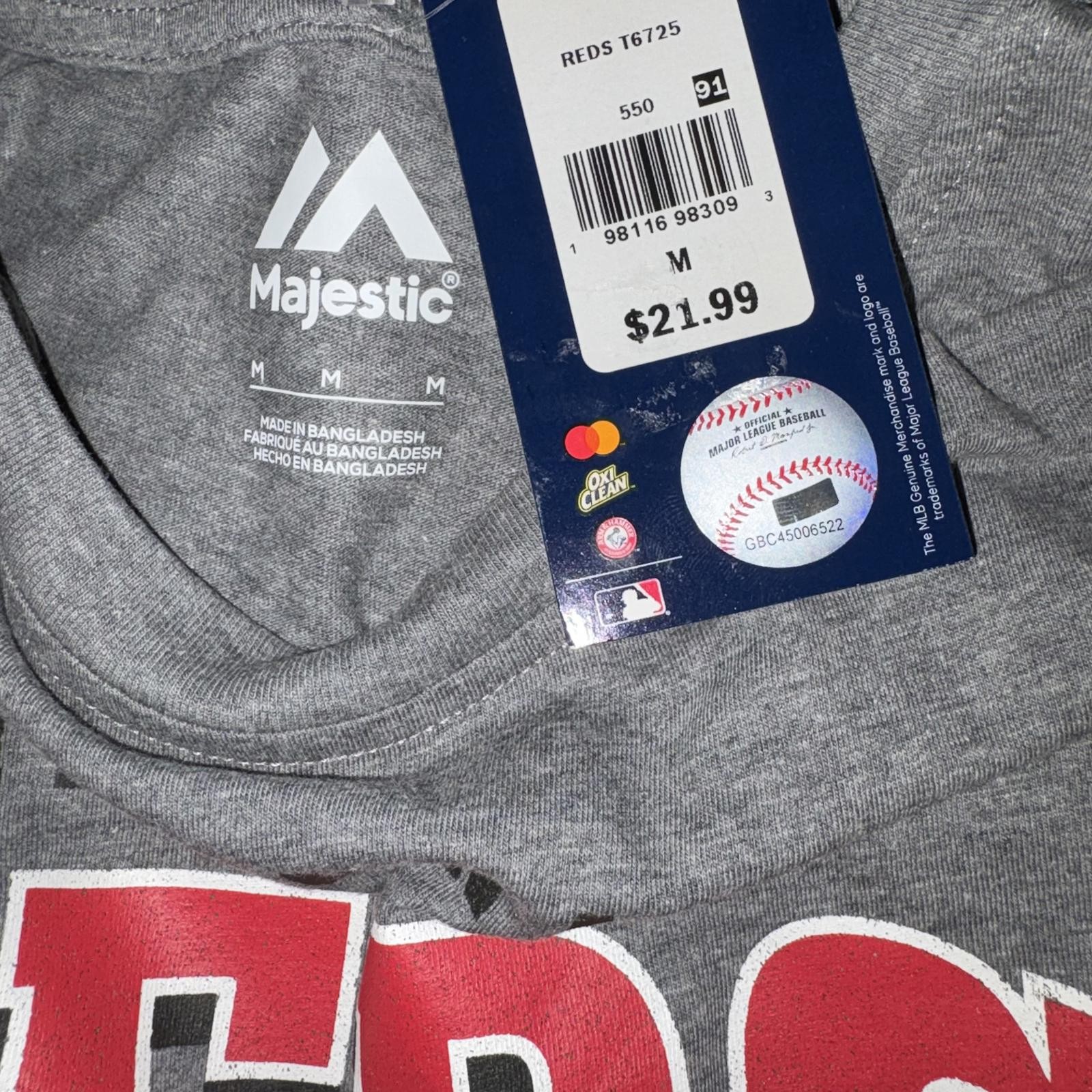MLB Majestic Cincinnati Reds Baseball T-Shirt Men’s Medium Gray Sporty NWT
