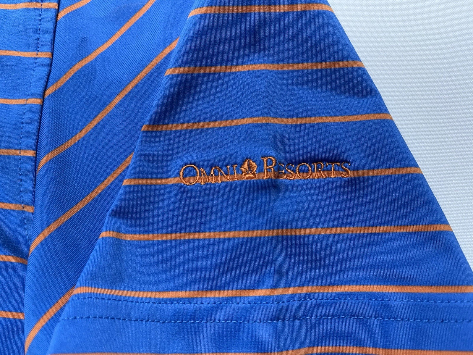 Peter Millar Summer Comfort E4 Polo Shirt Mens Medium Golf Blue Orange Striped