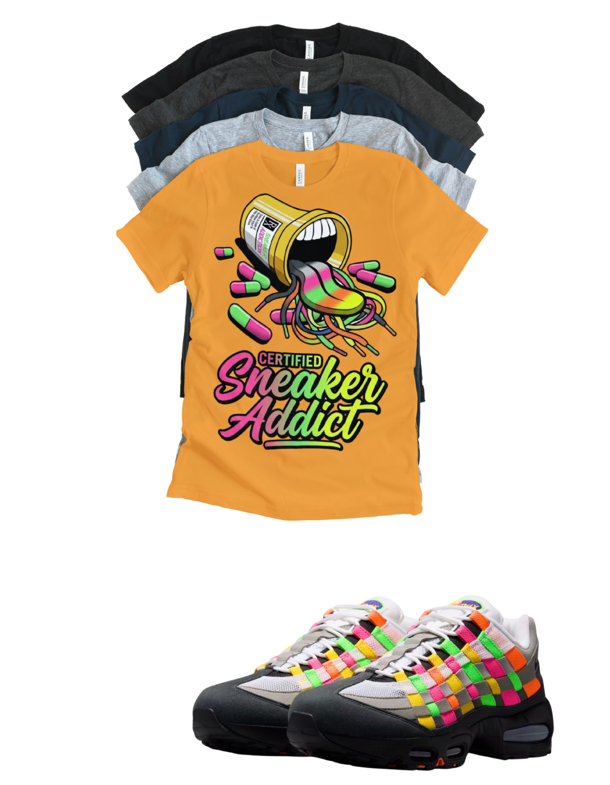 OG Max 95 RX Sneaker Addict Woven Multi-Colored Tee Sneaker Matching T-Shirt