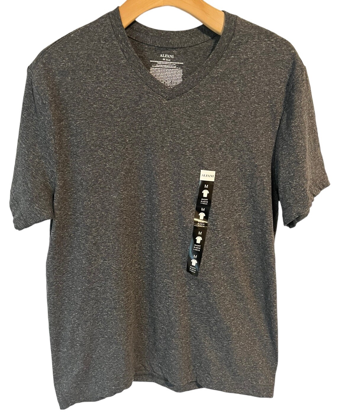 Alfani T Shirt Mens Medium Heather Gray V Neck Tee Short Sleeve Poly Cotton NWT