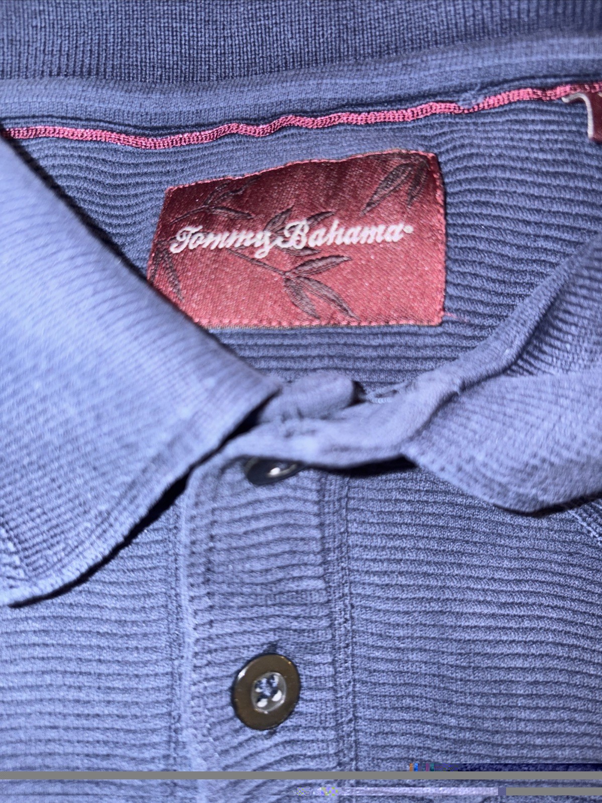 Tommy Bahama Polo Shirt Men’s Medium Navy Long Sleeve Rib Knit Silk & Cotton