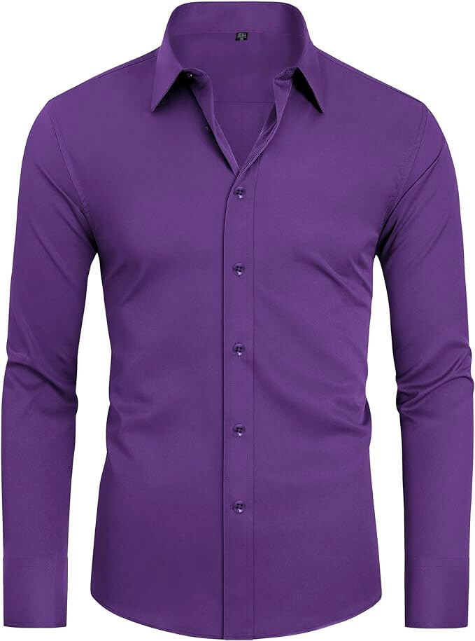 Mens Elastic Non Iron Shirts Formal Business Long Sleeves Casual Dress Shirts