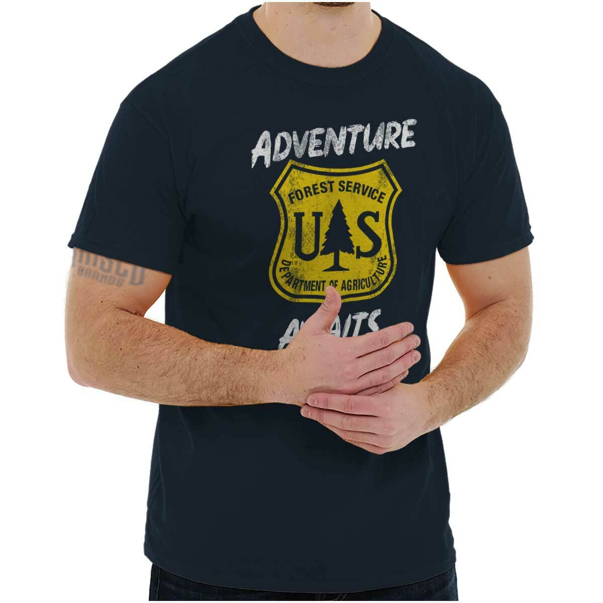 Adventure Awaits US National Forest Service Womens or Mens Crewneck T Shirt Tee