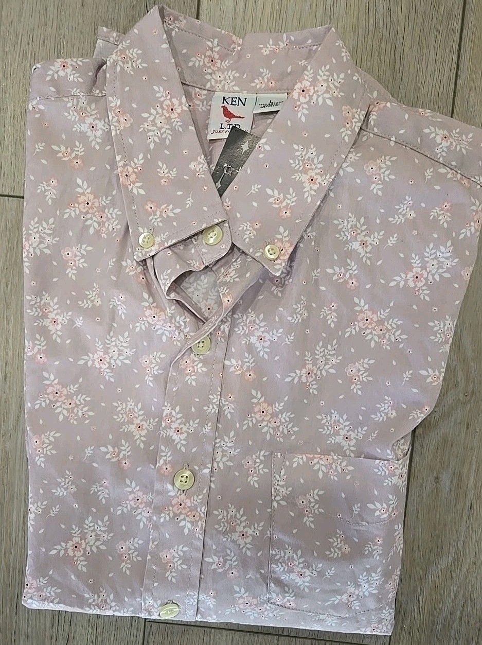 VTG 60’s Kennington Ltd California Shirt Mens L S/S Oxford Mauve Pink Floral NWT