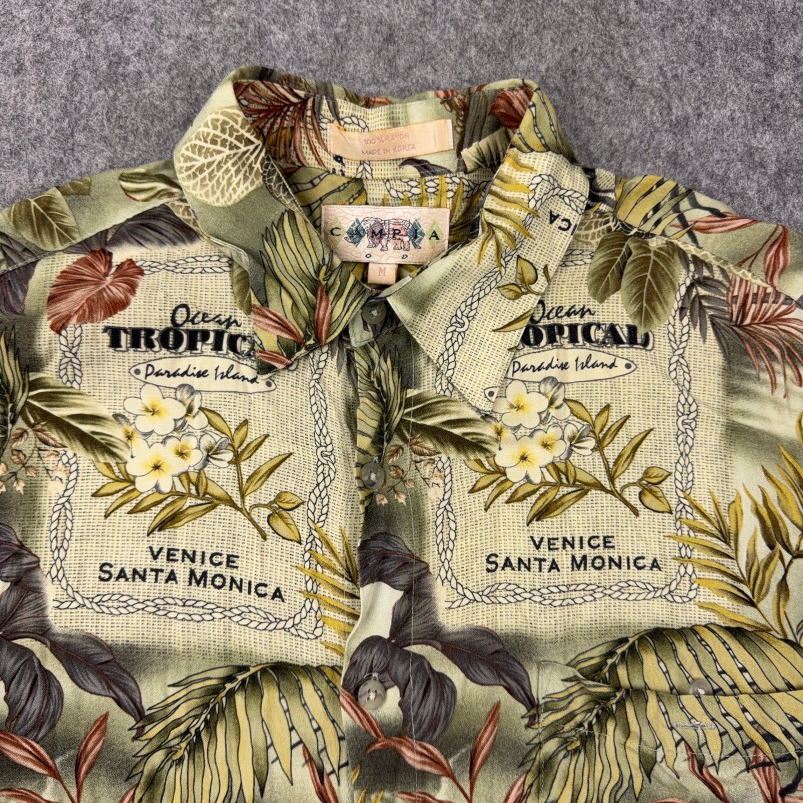 VTG Campia Moda Shirt Mens Medium Tropical Venice Santa Monica Rayon Aloha 90s