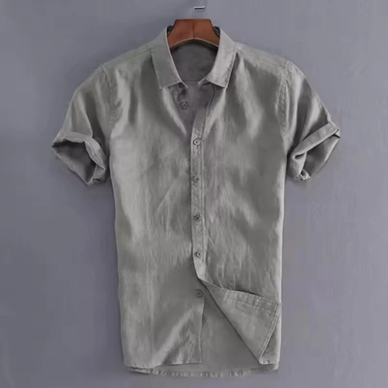 Men’s Summer Cotton Linen Short Sleeve Shirt Casual Solid Button-Down M-3XL