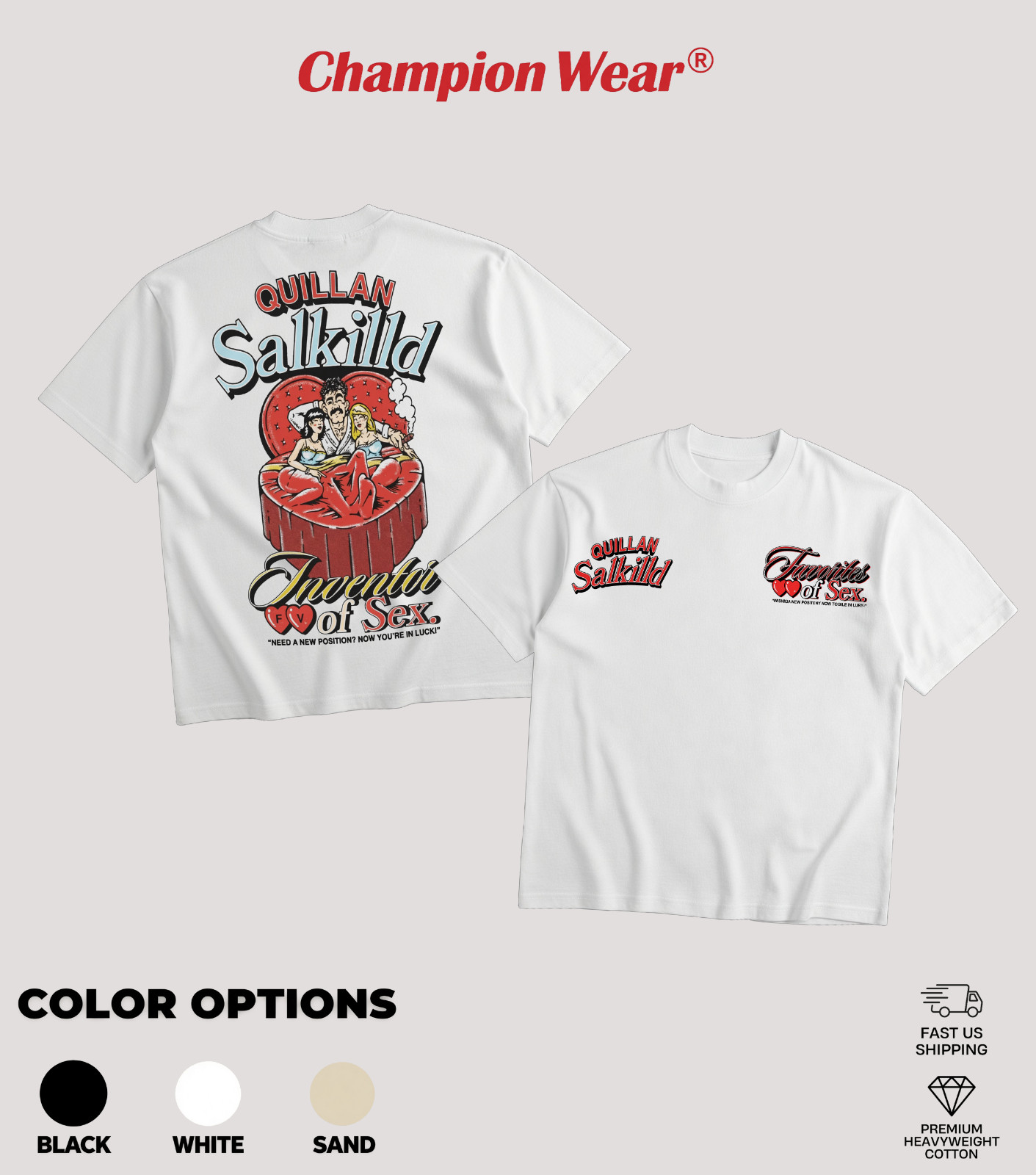 Champion Wear Quillan Salkilld Inventor of Sex T-Shirt – Funny Adult Graphic Tee