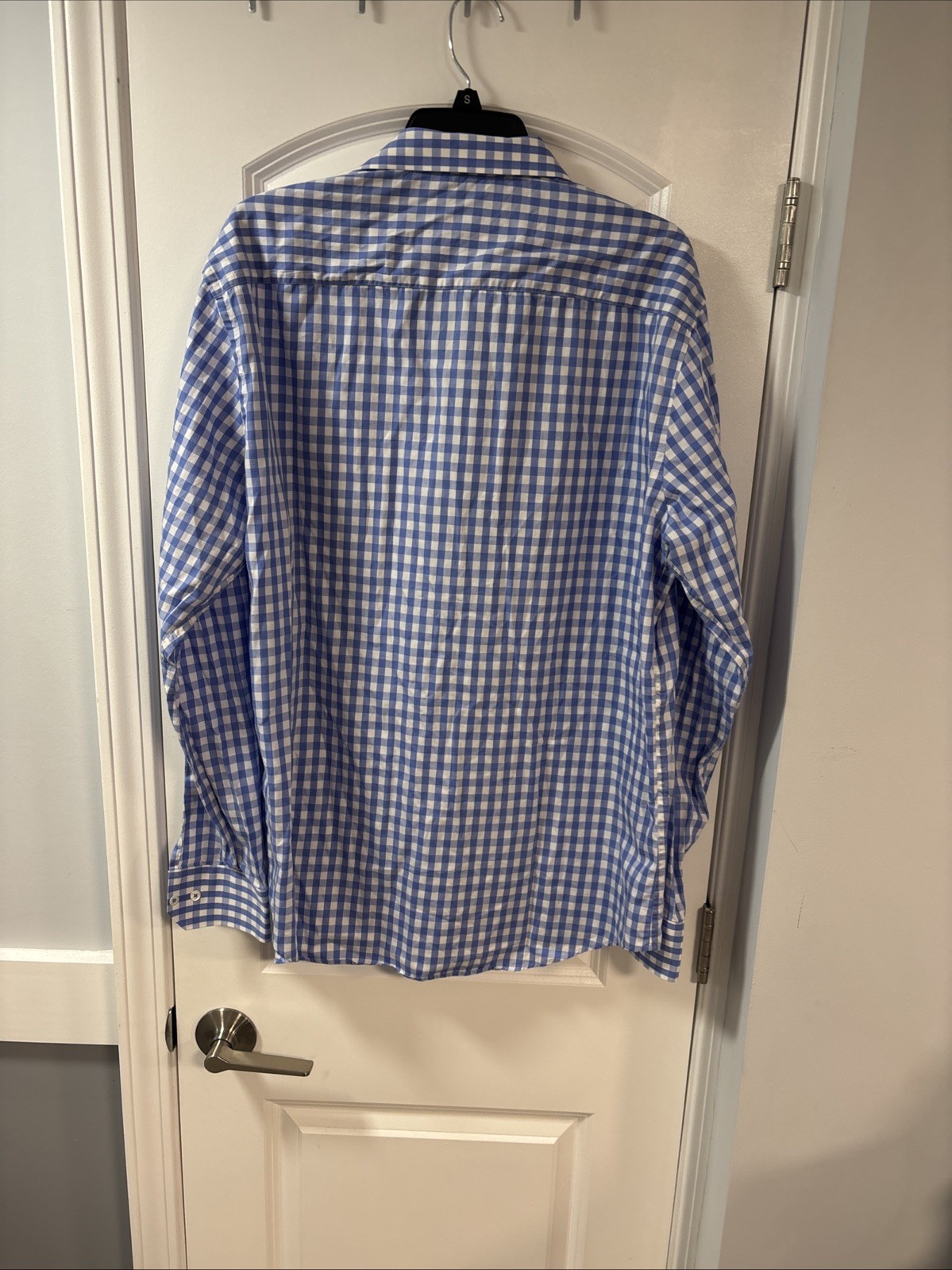 Bugatchi Uomo Men’s Blue Plaid Long Sleeve Button Up Dress Shirt Size 17.5 (909)