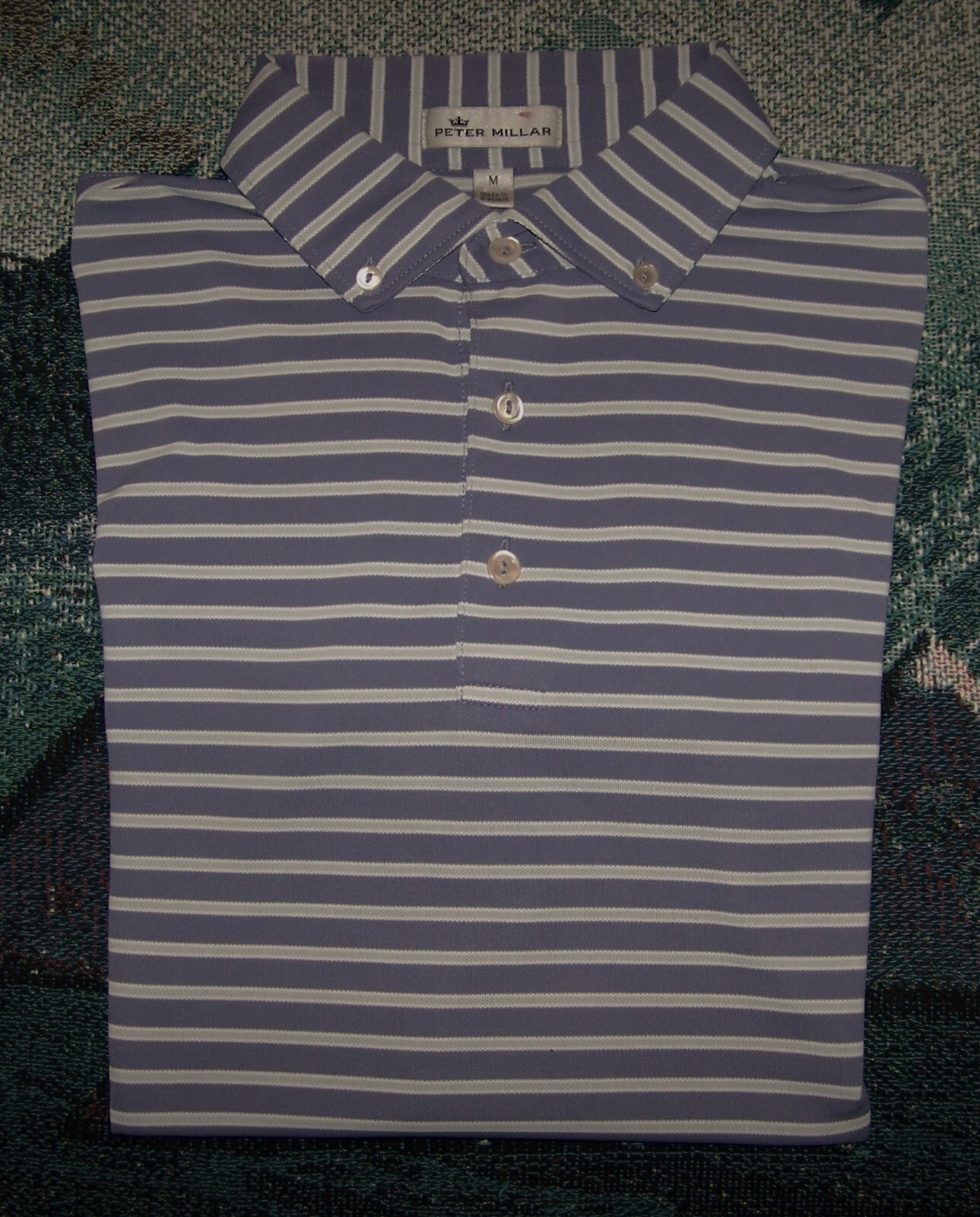 PETER MILLAR SUMMER COMFORT Polyester Spandex Golf Polo Shirt Purple & Gray Sz M