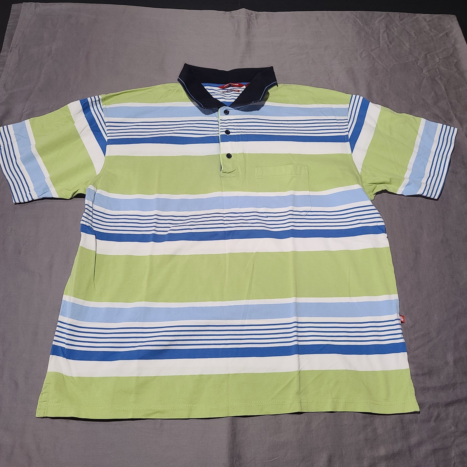 Greystone Polo Shirt Mens XL Green Blue Striped Double Mercerised Cotton Casual