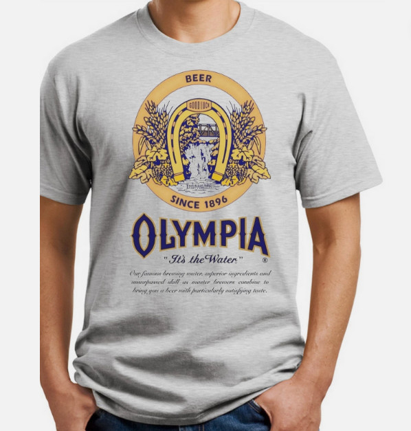 Olympia Beer T-shirt,White,Gray,100%cotton,tshirt men’s unisex