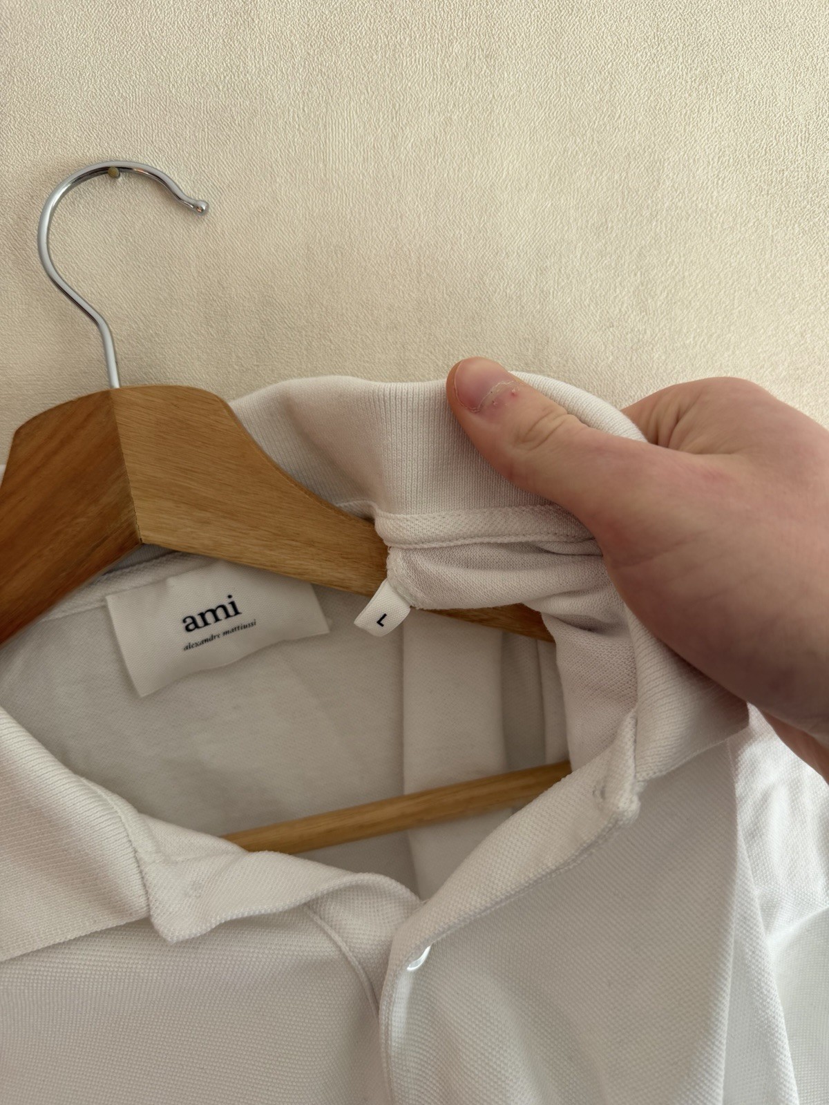 Men’s AMI White Polo Logo T-Shirt Size L
