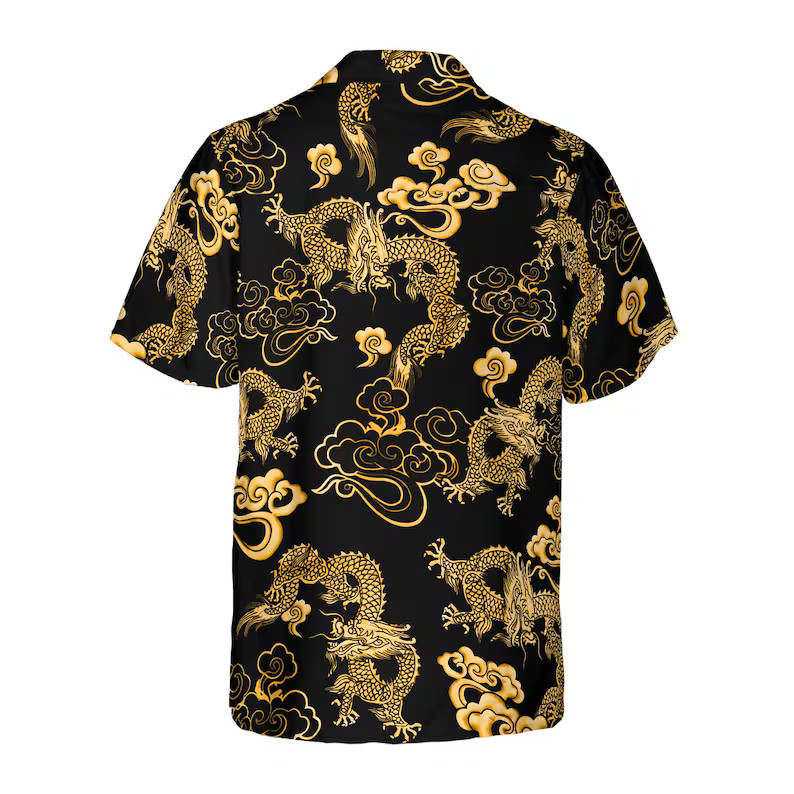 Golden Chinese Dragon Hawaiian Shirt
