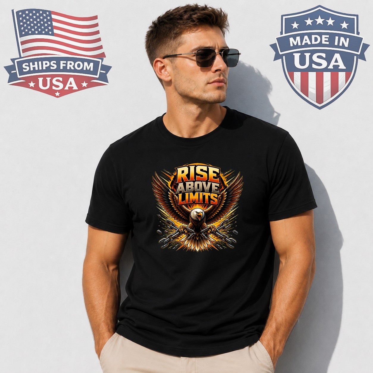 Eagle Breaking Chains Rise Above Limits Graphic T-Shirt