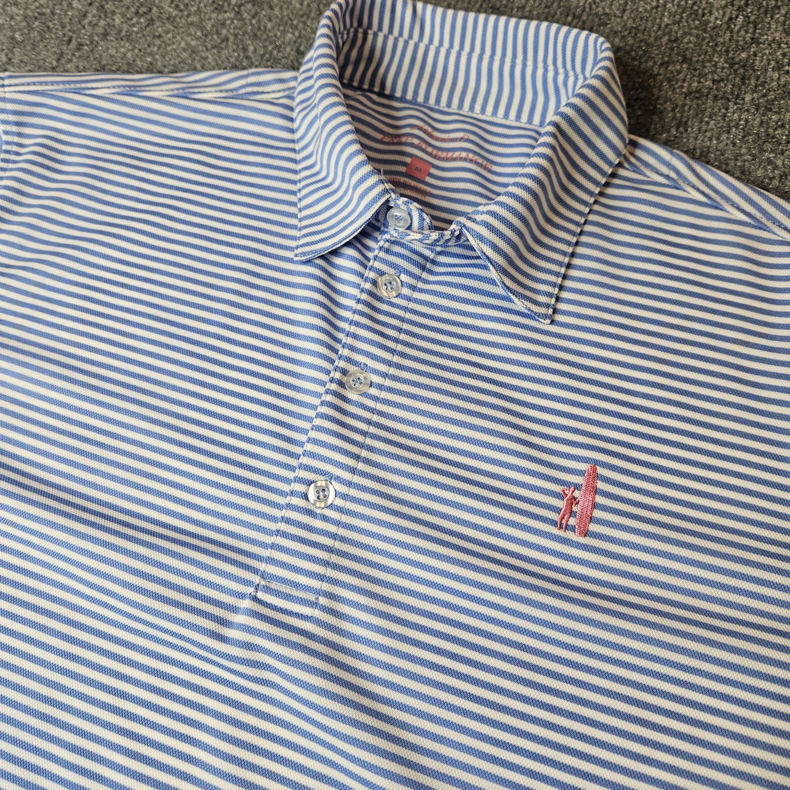 Johnnie O Prep Performance Polo Shirt Size Medium Blue Striped Golf Athleisure