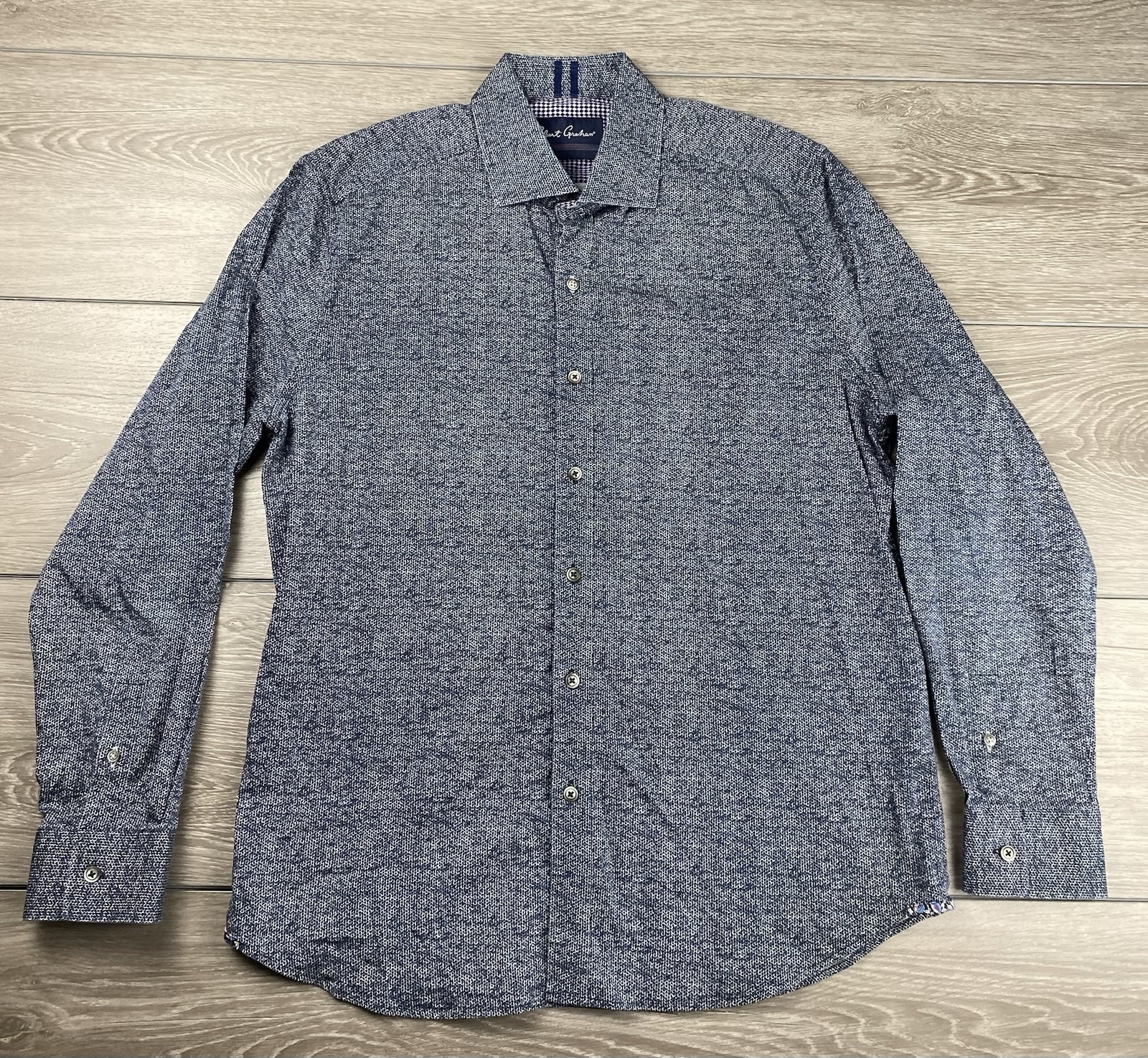 Robert Graham Men’s Modern Americana Textured Pattern Button Up Shirt Blue XL