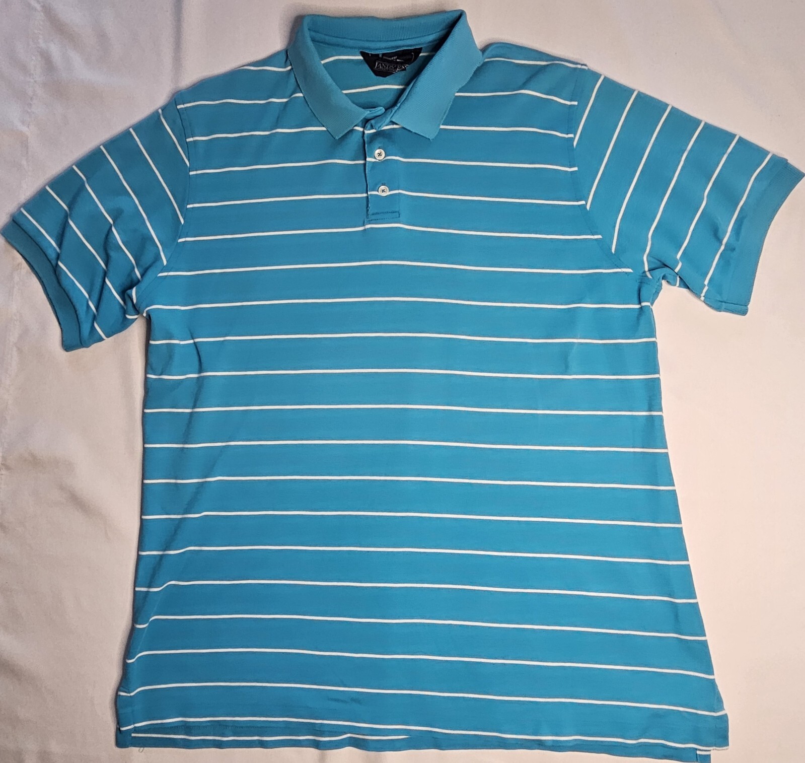 Mens Lands’ End Short Sleeve Blue Striped Polo Shirt Size XL – NICE