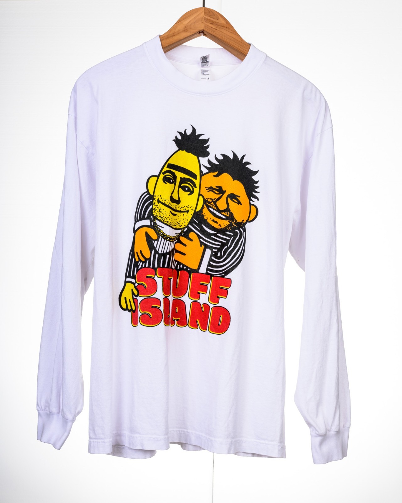 Stuff Island Podcast Promo White Graphic Long Sleeve T-Shirt Men’s Large L USA