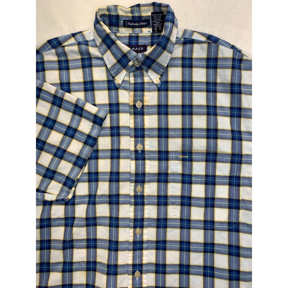 Gant USA Dress Shirt Mens M Blue Cambridge Stripe 100% Cottton Short Sleeve