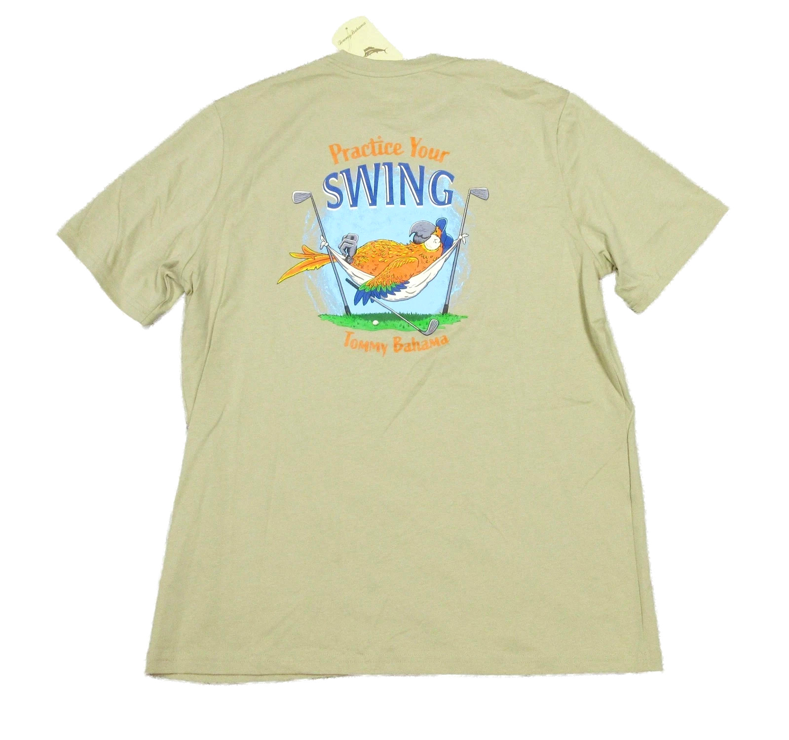 NWT $49.50 Tommy Bahama Men’s Stone Khaki Practice Your Swing Graphic T-Shirt S