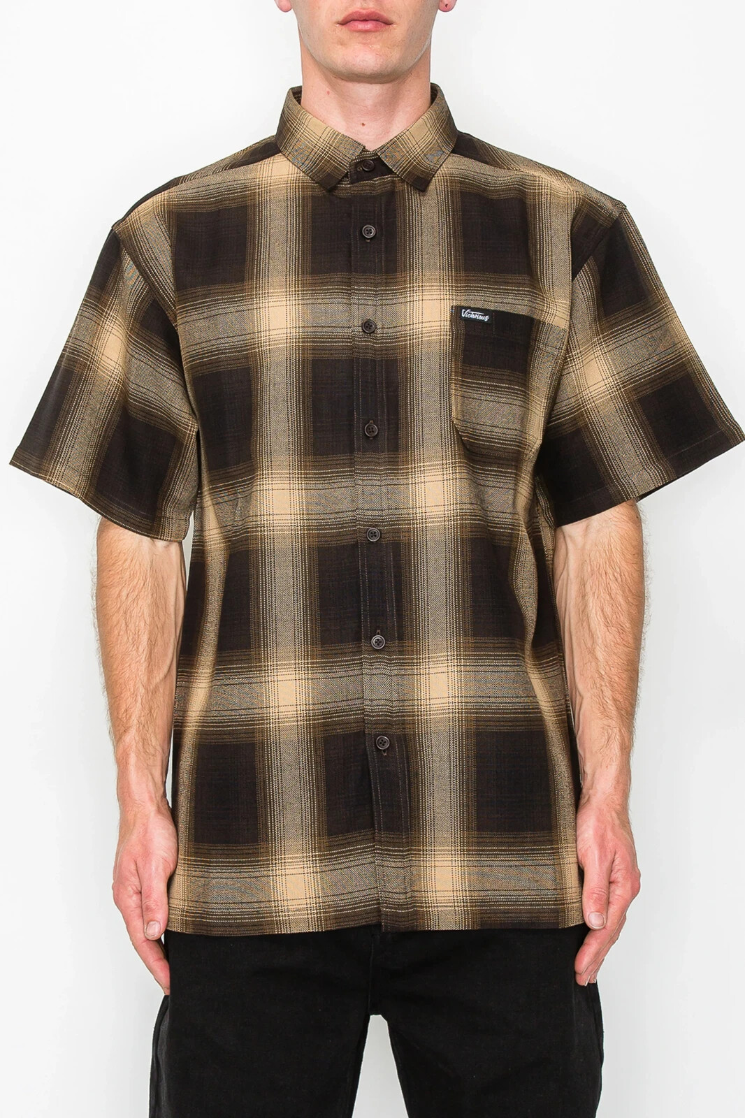 Victorious Men’s Old School Plaid Flannel Short Sleeve Shirts VS-SS30
