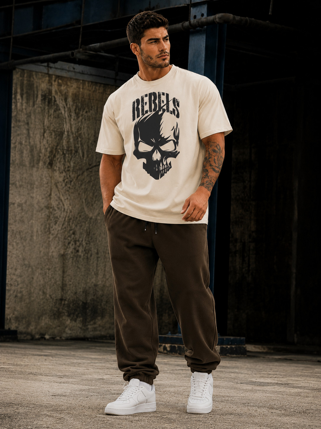 Customizable Oversized Skull Graphic Cotton T-Shirt Men’s Streetwear Gym Workout