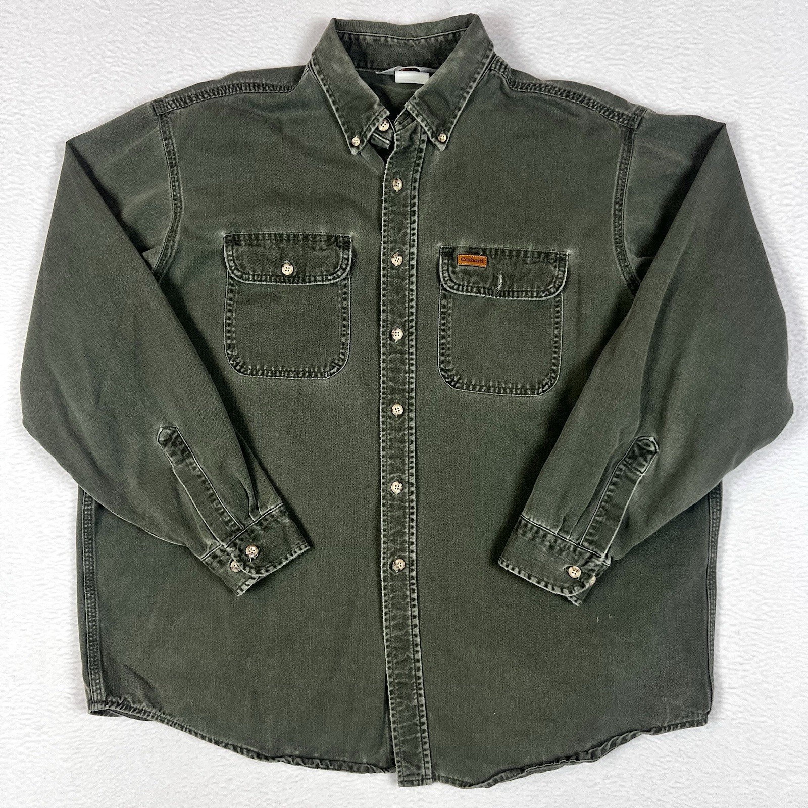 Carhartt Button Down Work Shirt Mens XLarge Moss Green Twill Long Sleeve S09MOS