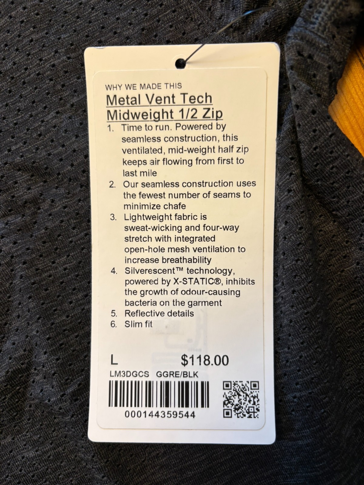 Lululemon Metal Vent Tech Midweight 1/2 Zip Long Sleeve Shirt Large NWT