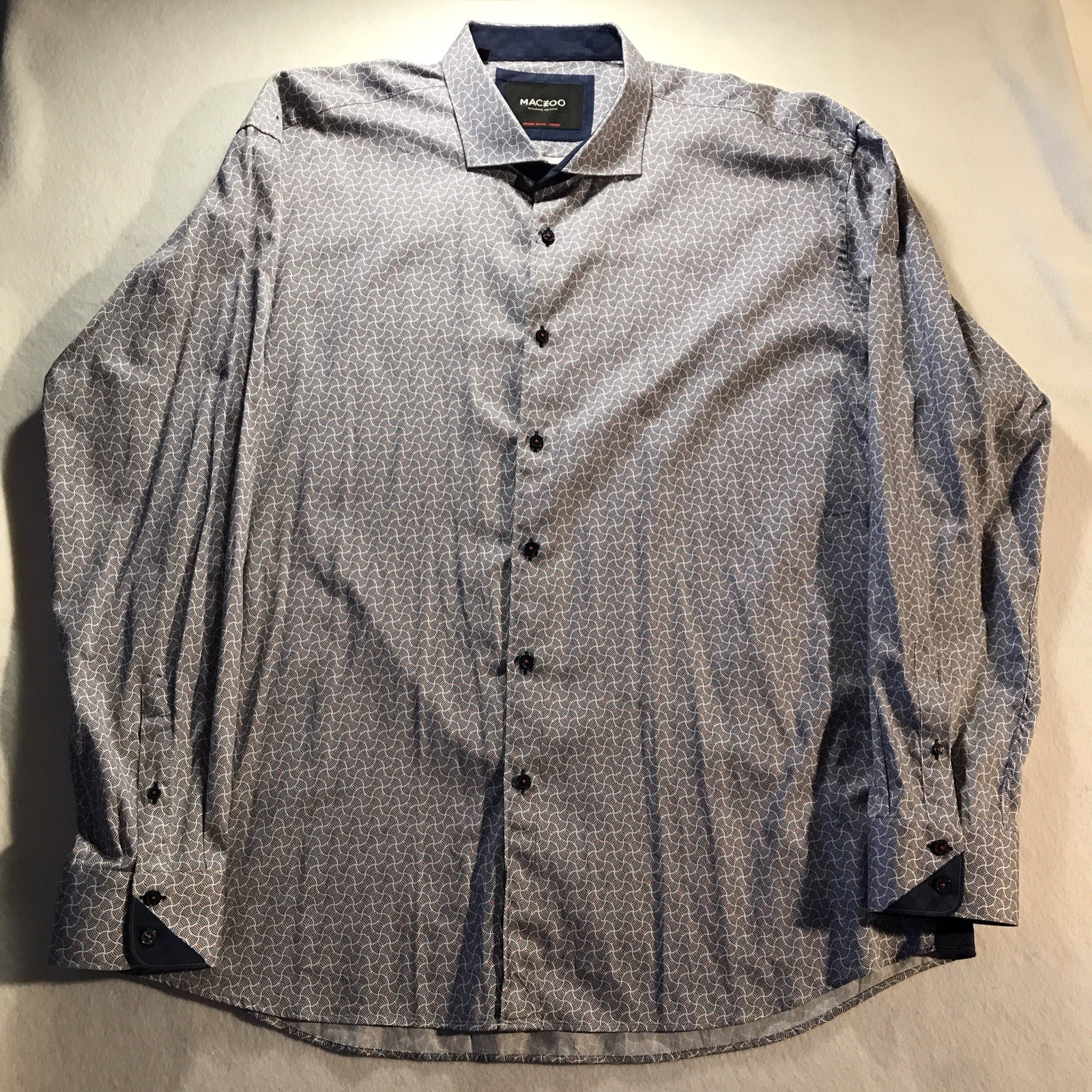 Maceoo Regular Fit Dress Shirt XL Blue White Red Geometric Cotton Easy Care