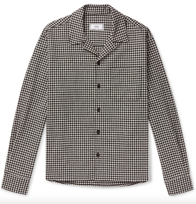 Ami Paris Alexandre Mattiusi Camp Collar Check Wool Blend Shirt Mens Large NWT