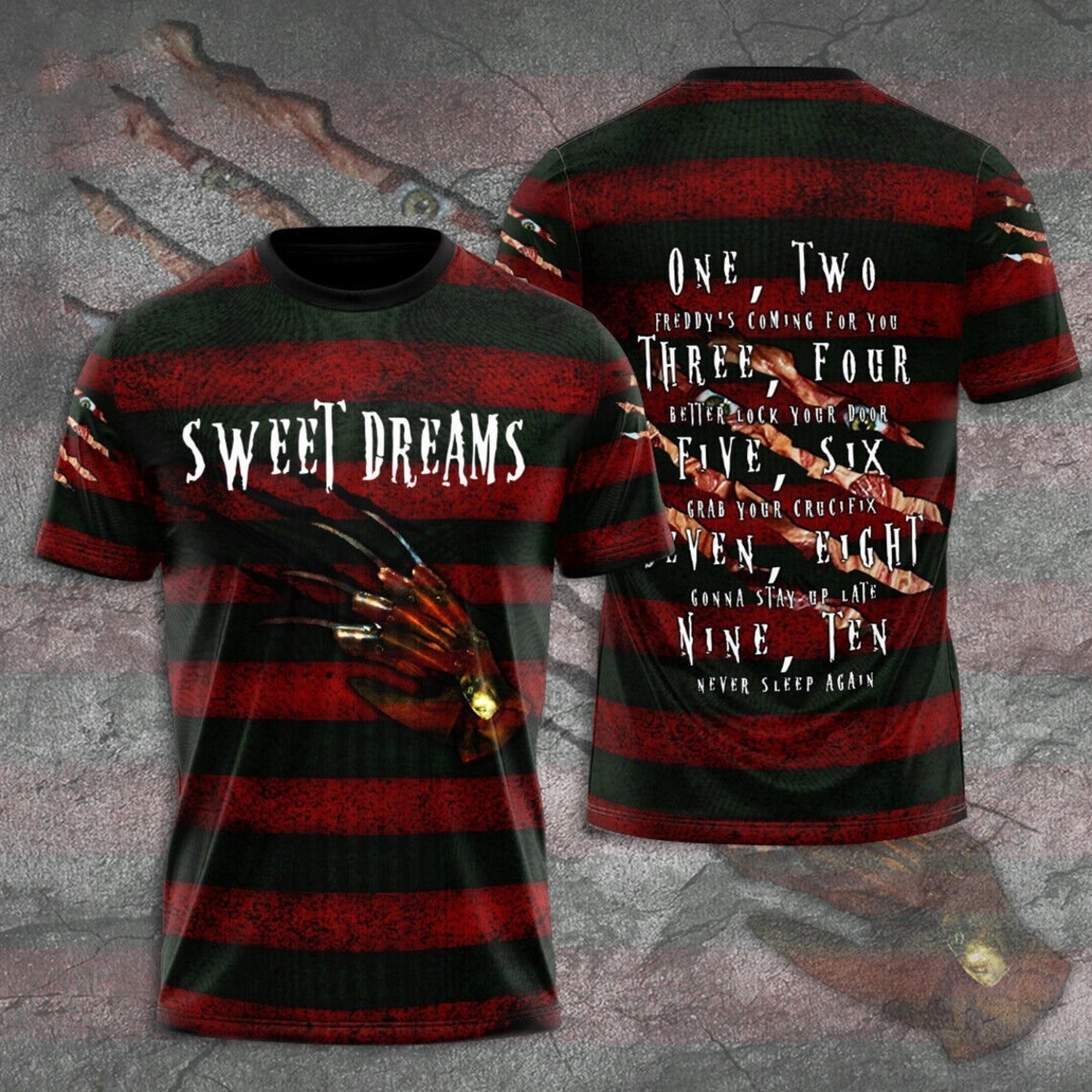 Freddy Krueger Sweet Dreams 3D AOP T-Shirt Halloween Horror Movie Tee Gift S-5XL