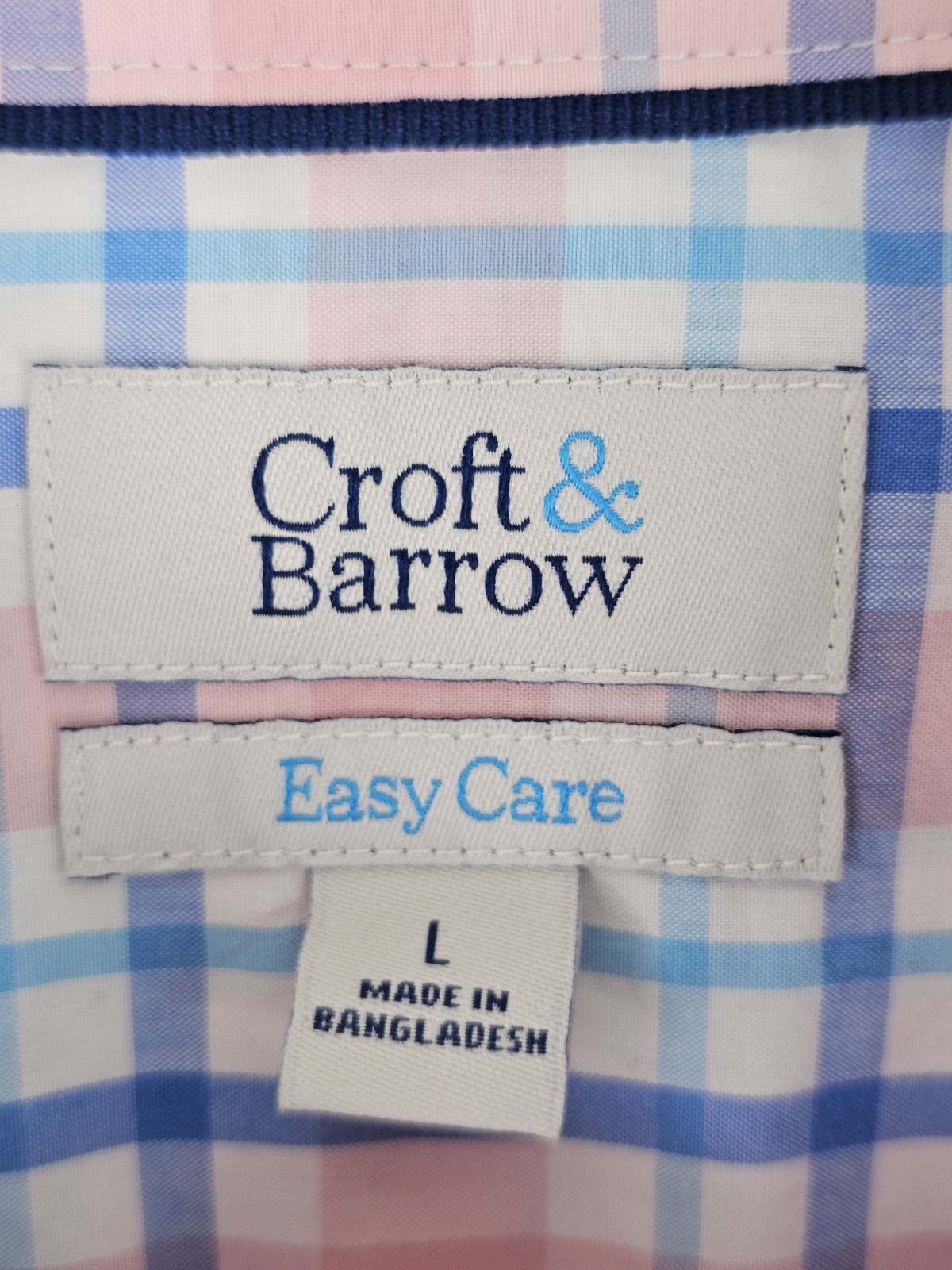Croft & Barrow Easy Care OEKO TEX 100 Button Shirt Men L – Pink / Blue Plaid EUC