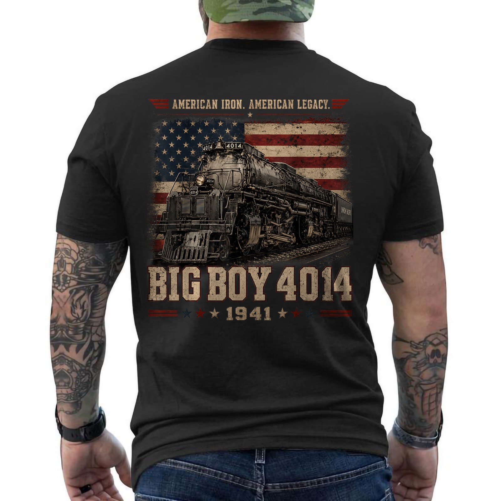 Big Boy 4014 Legacy Steam Locomotive Railroad Train Engine ON BACK T-Shirt