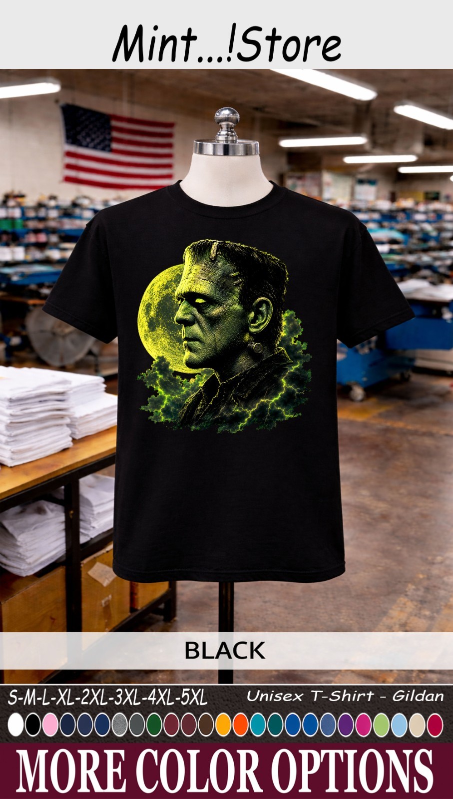 Monster Halloween Shirt, Gothic Green Moon Unisex Tee