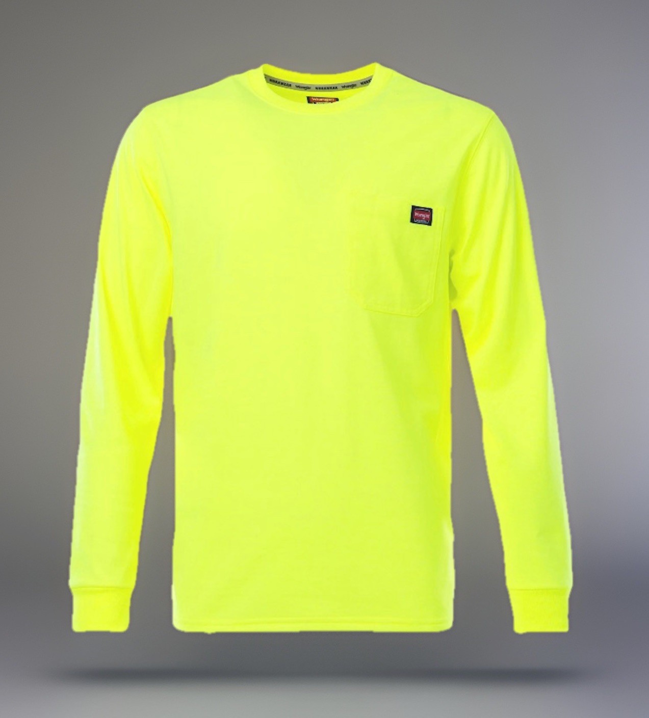 NEW Wrangler Workwear Men’s Hi-Vis Yellow Long Sleeve Pocket T-Shirt Size XL