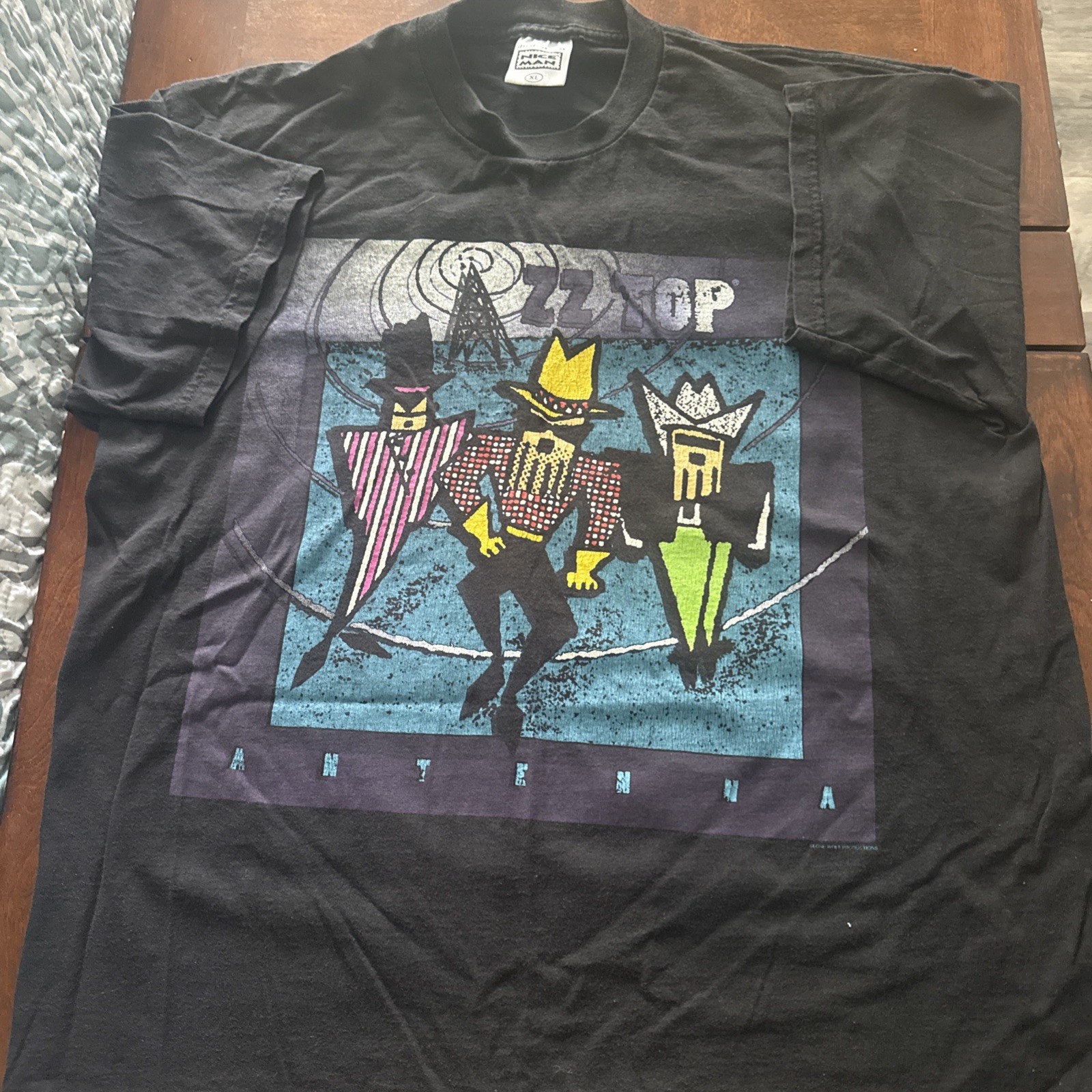 Vintage ZZ Top Antenna Shirt Mens Size X-Large Black Band World Tour Rock 90s