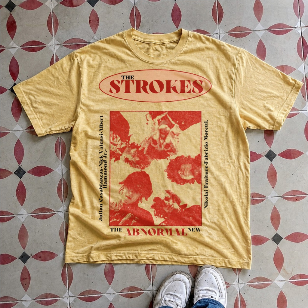 The Strokes Band T-Shirt Mustard Yellow Red Graphic The New Abnormal Indie Rock