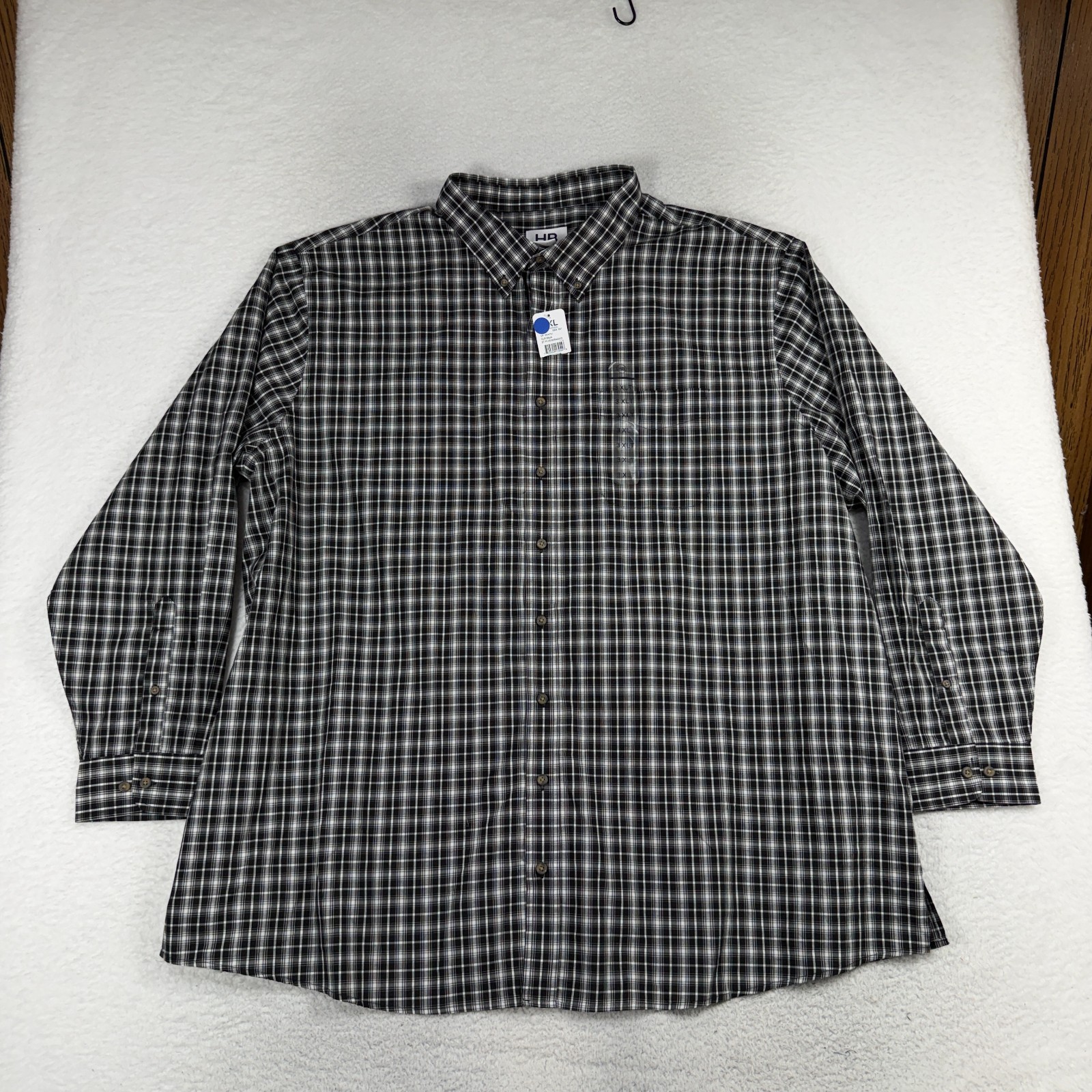 HB Men’s 3XLT Black Gray Plaid Short Sleeve Button Down Cotton Shirt NWT