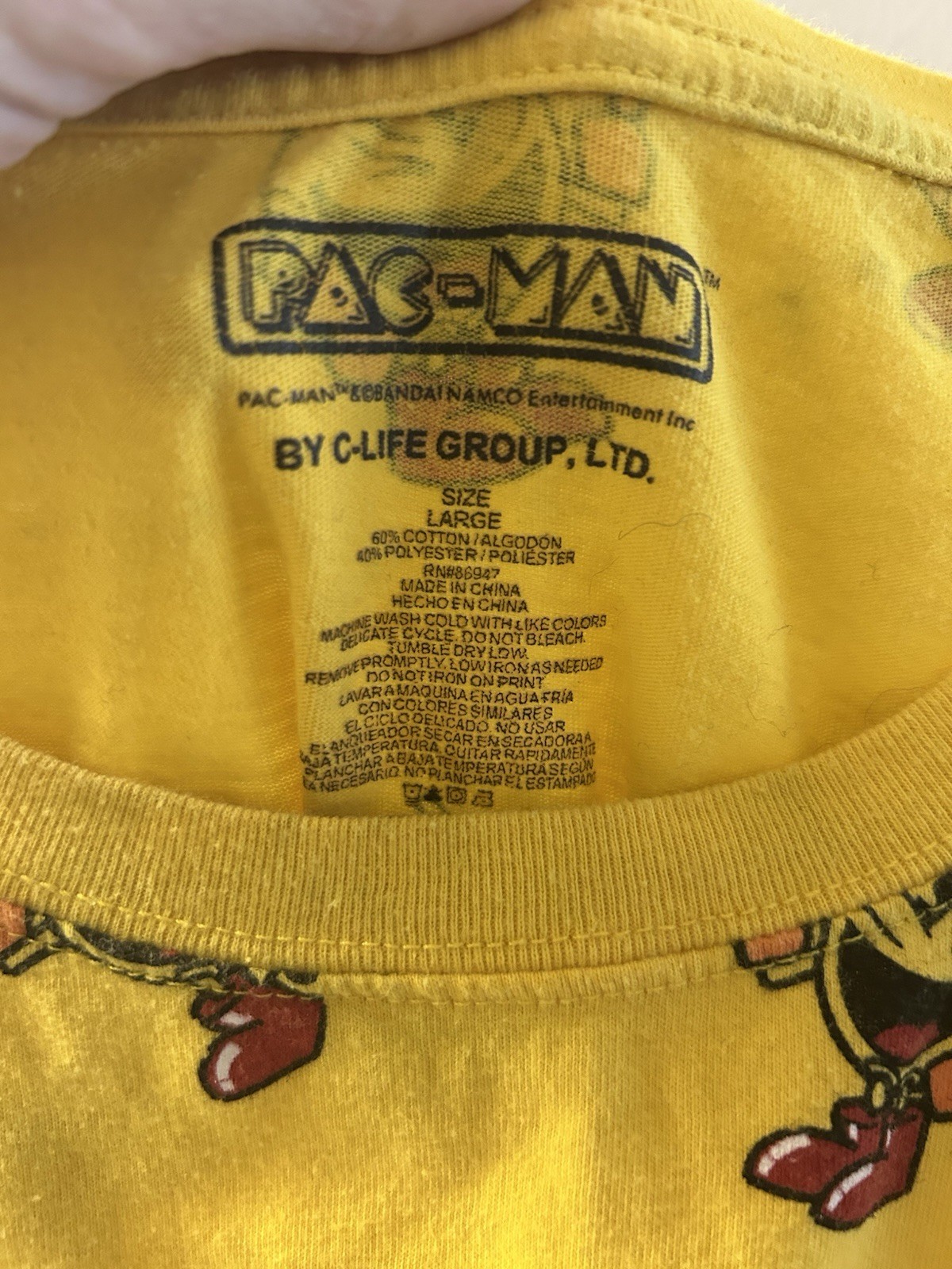 C-Life Yellow Pac-Man Graphic Men’s T-Shirt L Crew Neck Short Sleeve