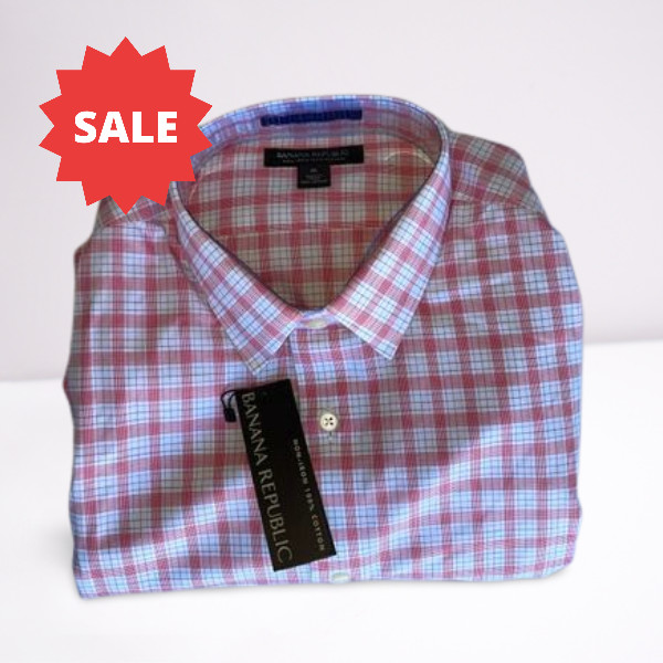 Banana Republic Mens Non-Iron Color Pink Plaid Standard Fit Button Dn 525295 NWT