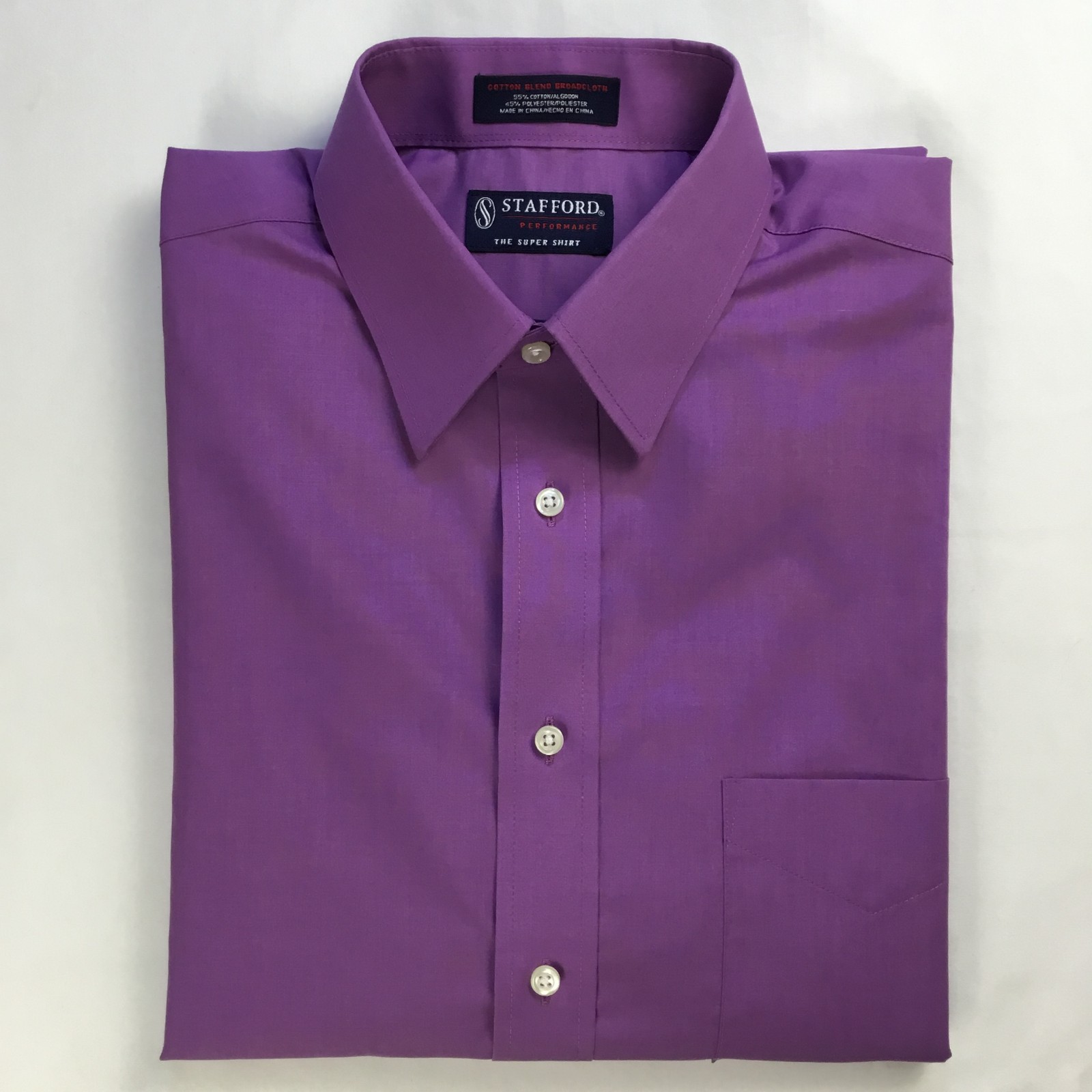 Stafford Mens Shirt 16 32-33 Purple Performance Broadcloth Super Shirt Utility
