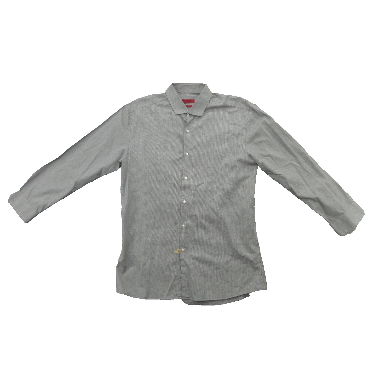Hugo Boss Shirt Mens 16.5 42 Gray Slim Fit Micro Check Dress Button Front