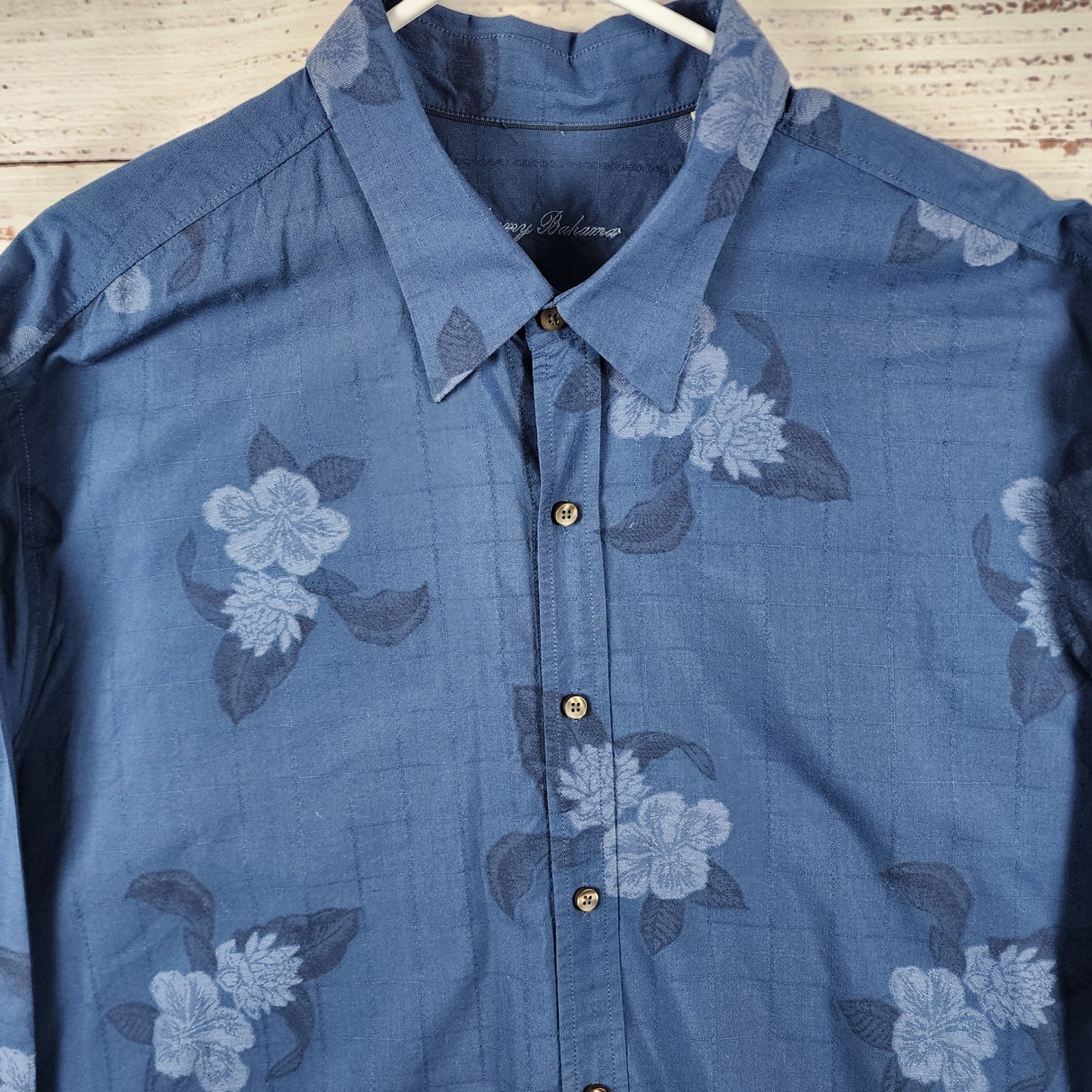 Tommy Bahama Island Modern Fit Shirt XXL Blue Floral Silk Cotton Blend LS
