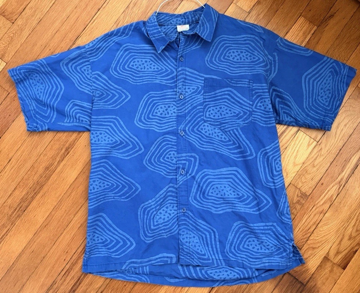Global Mamas Blue Hawaiian Shirt Ghana Made Organic Cotton