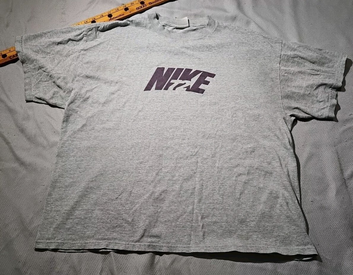 Vintage Nike Shirt Men XL Gray Solid Graphic Print Spellout Casual Y2k Tee