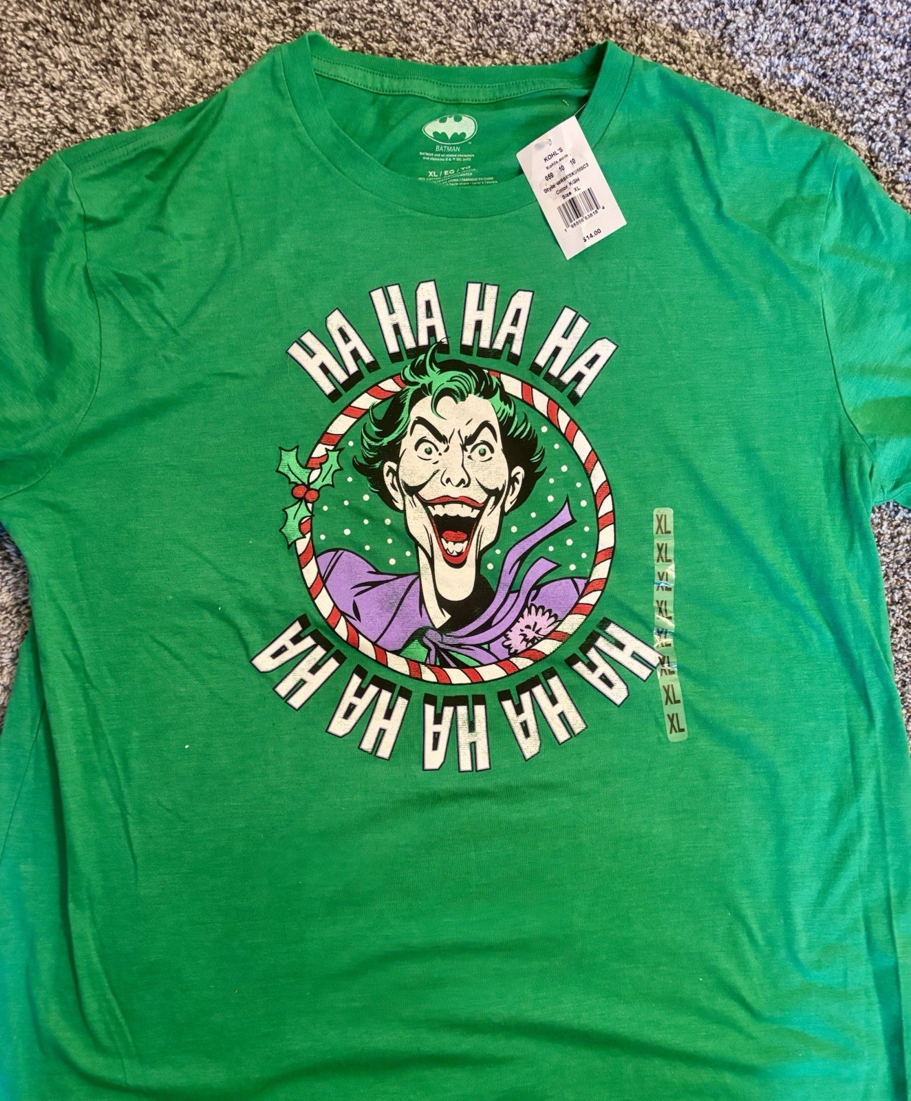 DC Comics Batman The Joker Ha Ha Ha Christmas Men’s T-Shirt Size XL